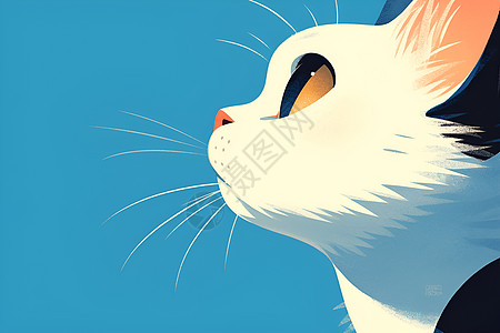 动物眼睛蓝天下的猫咪插画