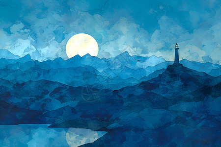 夜幕下峰峦叠嶂的灯塔背景图片