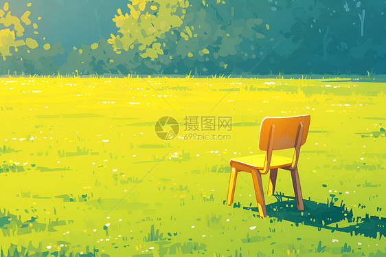 宁静的草地上的木椅图片