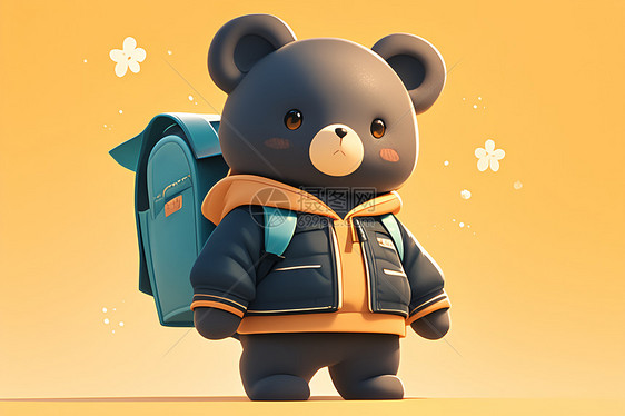 创意小熊儿背着书包准备上学图片