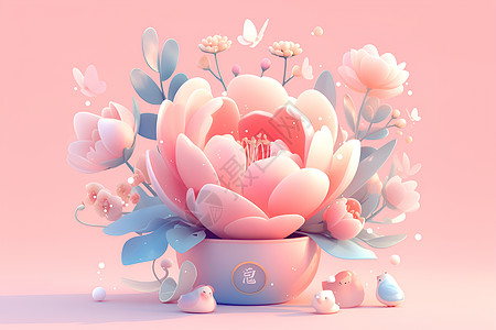 粉色蔷薇花美丽粘土高清图片