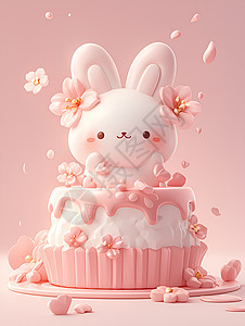 粉色可爱兔子蛋糕背景图片
