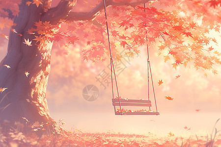 秋日公园的秋千背景图片