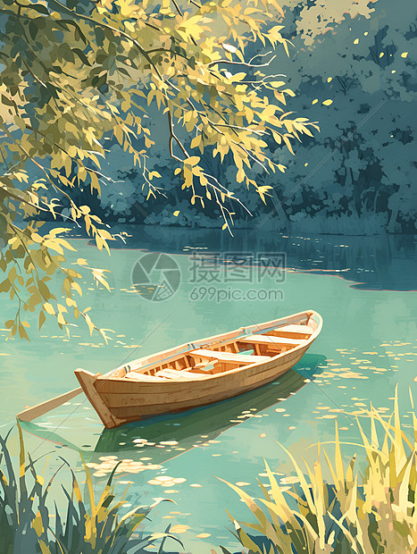 宁静河流上的小木船图片