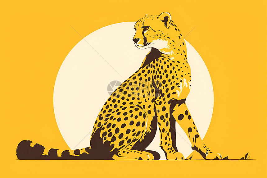 夕阳下猎豹坐在黄色背景上图片