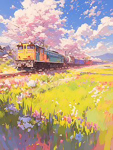春天列车之旅背景图片