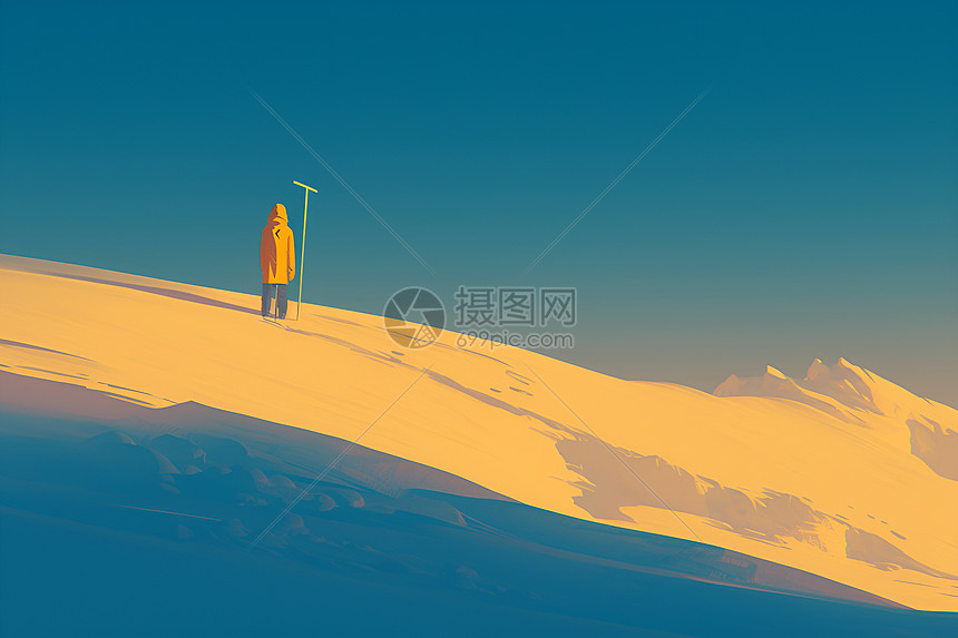 雪坡上的旅人图片