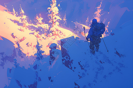 俯瞰雪山的冒险家图片