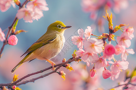 春天花上的小鸟图片