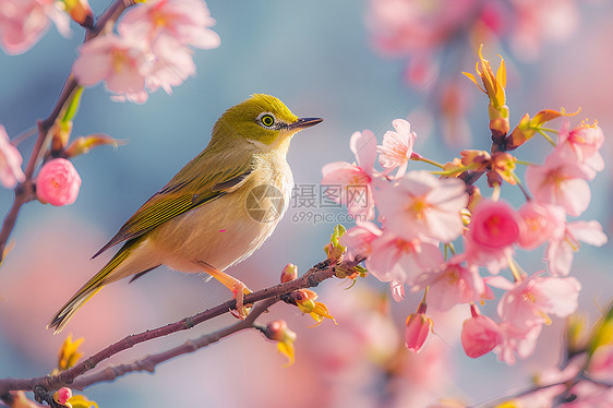 春天花上的小鸟图片