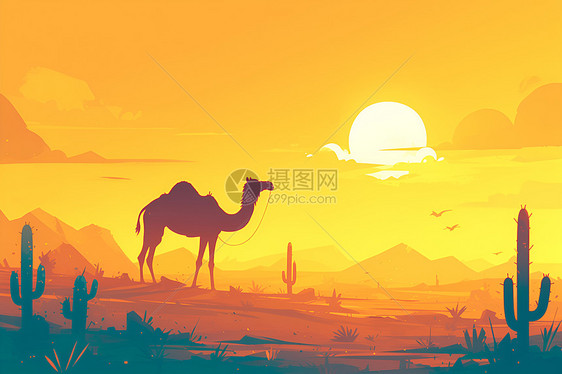 沙漠的黄昏美景图片