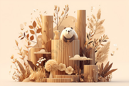 坐在木栅栏上的熊猫图片