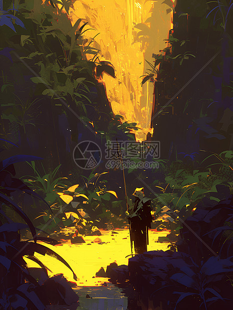 森林中的黄光图片