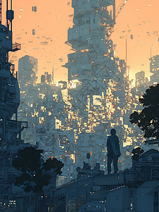 夕阳下的未来城市图片
