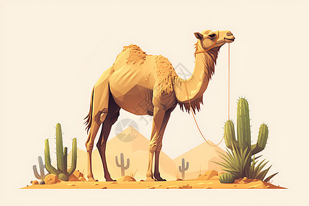 仙人掌旁的骆驼图片