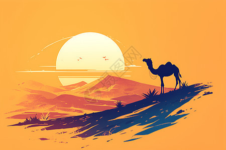 被夕阳照射的骆驼图片