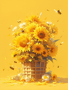 奇幻花篮中的向日葵背景图片