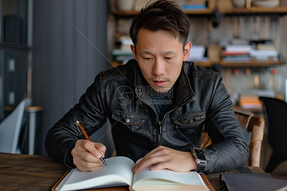 正在做笔记的男人图片