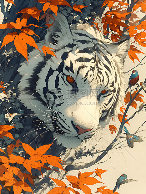 秋林中的老虎图片