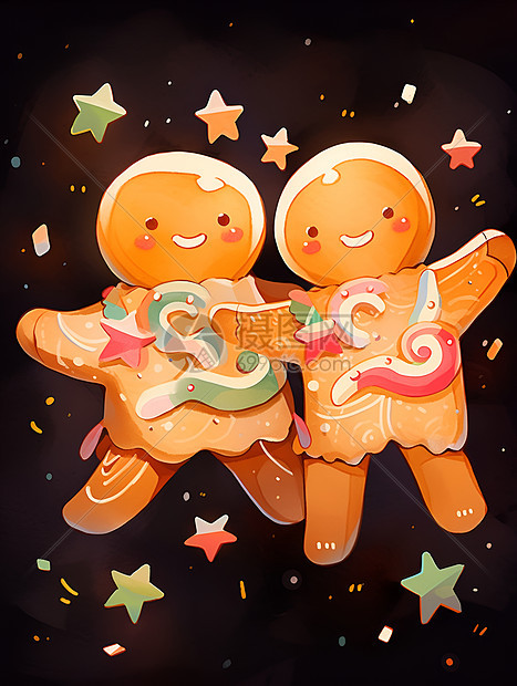 星星中的两个姜饼人图片