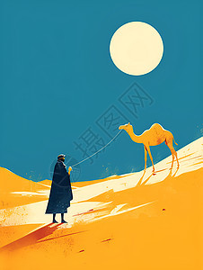 月下沙漠的骆驼图片