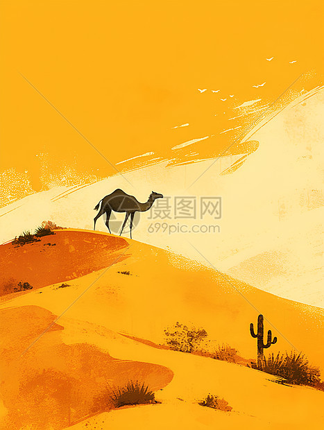 黄昏沙丘里的骆驼图片