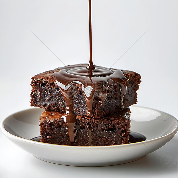美味蛋糕淋上巧克力酱图片