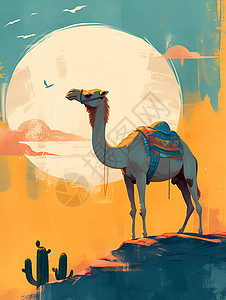 沙漠岩石上的骆驼图片