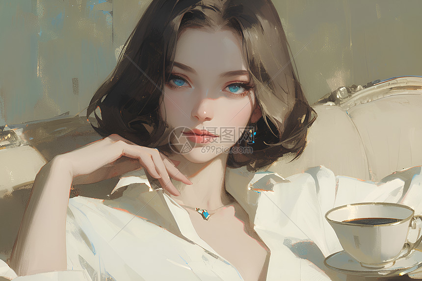 喝咖啡的女孩插画图片下载-正版图片601143452-摄图网