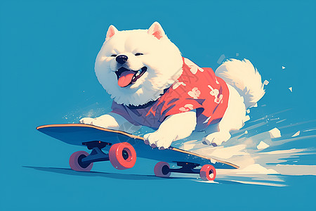 狗狗玩滑板图片