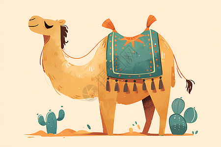 沙漠中的骆驼插画图片