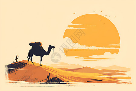沙漠之旅简约插画图片