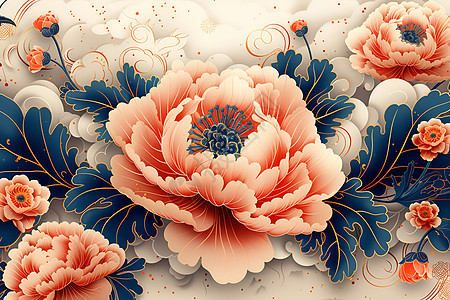 中国风的牡丹插画背景图片