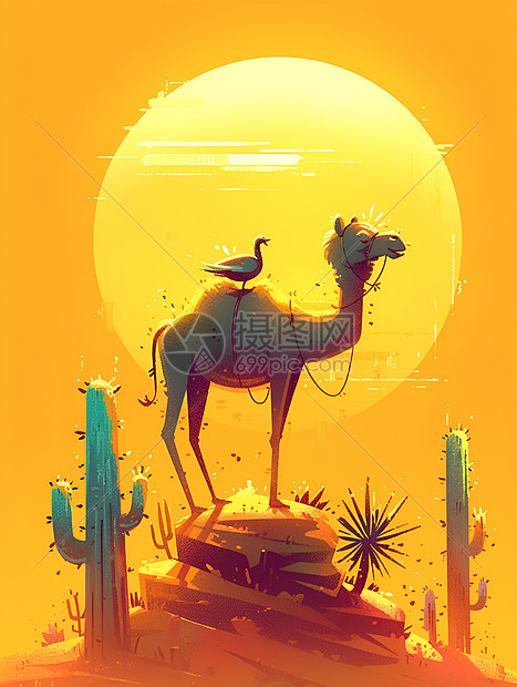沙漠之旅扁平插画图片