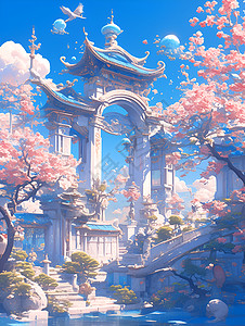 中国式梦幻庭院背景图片