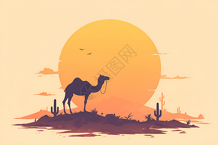 沙漠视觉扁平的骆驼插图图片