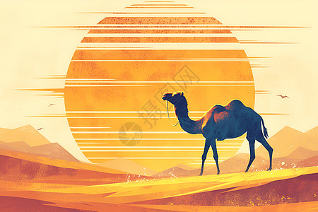 沙漠背景下的简约骆驼图片