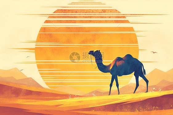 沙漠背景下的简约骆驼图片