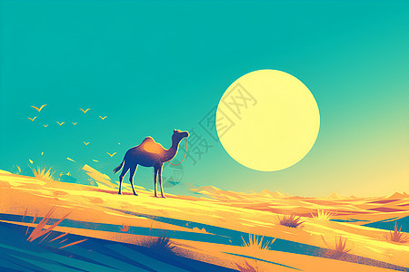 沙漠中的骆驼艺术画图片