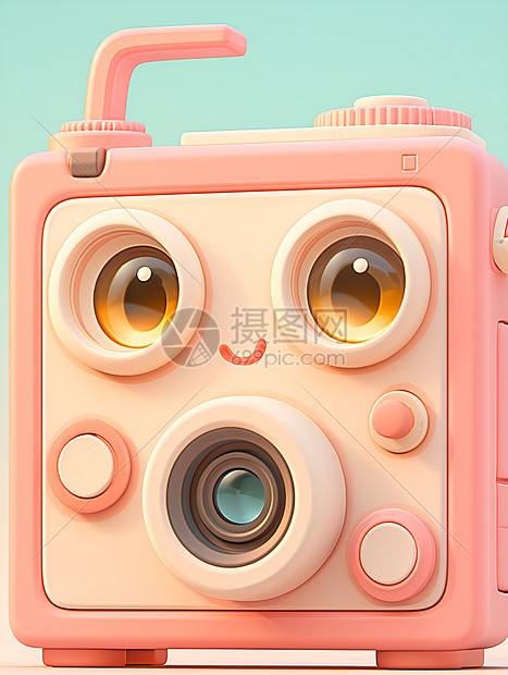 粉色粘土材质相机插画图片