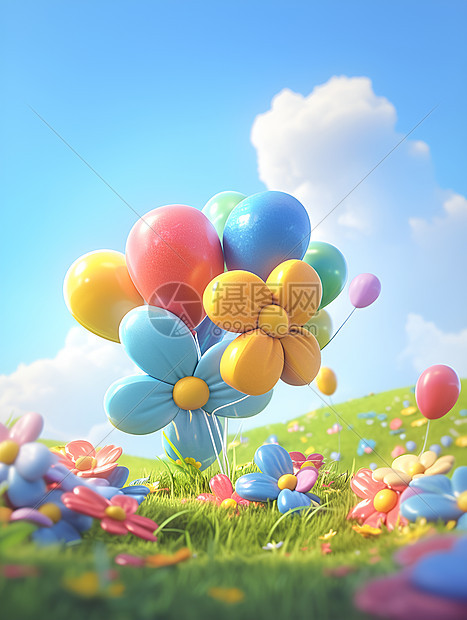 彩色的花朵和气球图片