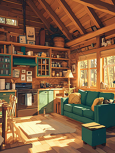木屋内的舒适家具图片