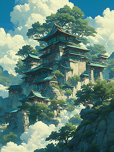 飘逸云间的中国寺庙图片