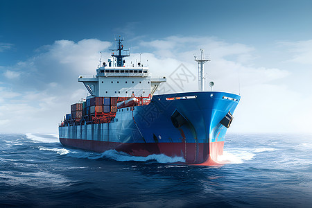 巨大蓝红色船背景图片