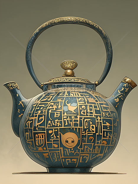 中式元素点缀的茶壶图片