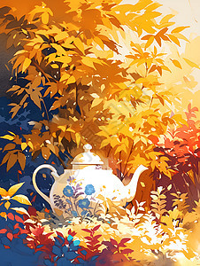 花园中一个茶壶背景图片