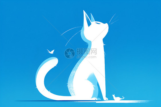 蓝猫的剪影插画图片