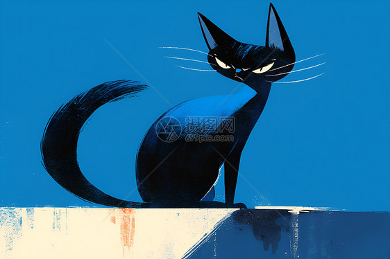 黑色的猫咪插画图片