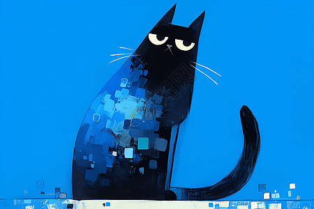抽象的蓝色猫咪插画图片