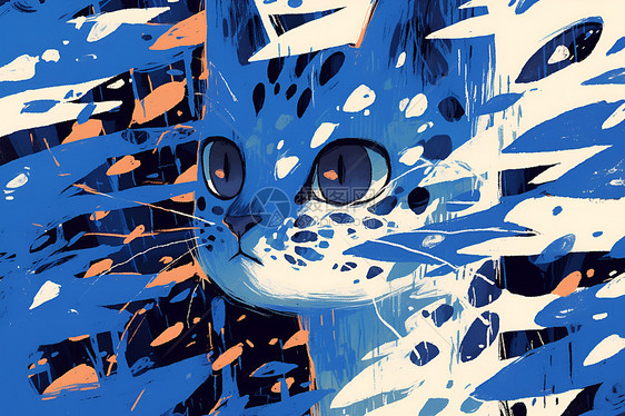蓝色涂鸦风格的猫咪图片